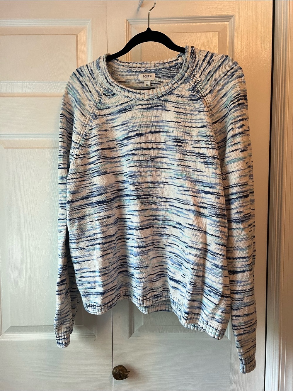 J. Crew Striped Marled Crewneck Sweater in White & Blue